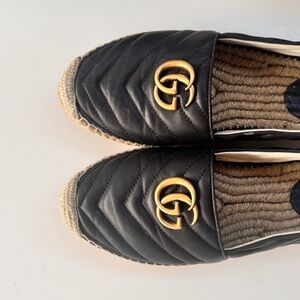 Gucci Black Espadrilles with Gold Logo